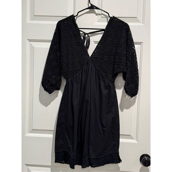 O’Neill Black Cotton Bodhi Eyelet Lace Boho Mini Dress Size Small - Picture 2 of 13